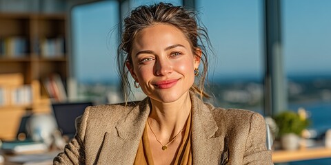 Photo of a female CEO businesswoman in her private office