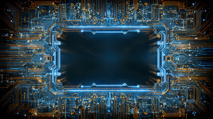 A Futuristic Digital Circuit Board Glowing with Tech