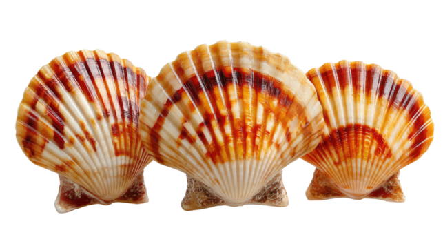 Coastal Treasures: Captivating seashell trio showcases the delicate patterns and natural beauty of the ocean's treasures. 