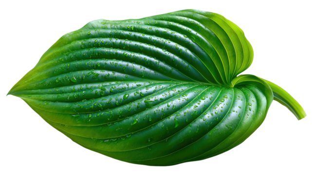 Vibrant Green Leaf: A close-up of a lush, detailed green leaf with textured surface and water droplets, showcasing the beauty of nature's intricate design.