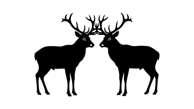 Black Silhouette Of Two Facing Majestic Deer