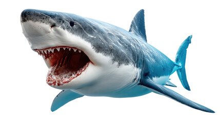 Apex Predator's Grin: A close-up shot of a majestic Great White Shark, its powerful jaws agape, revealing rows of razor-sharp teeth.