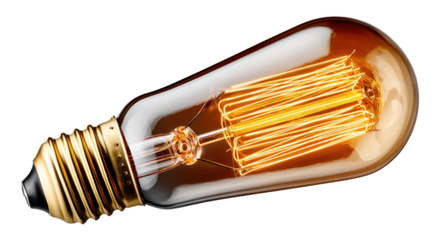 Vintage Incandescence: A close-up of a classic vintage incandescent light bulb, radiating a warm, inviting glow and revealing the intricate filament within. Capturing the beauty of Edison's design.