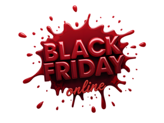 Black friday online text with red splash effect isolated on transparent background