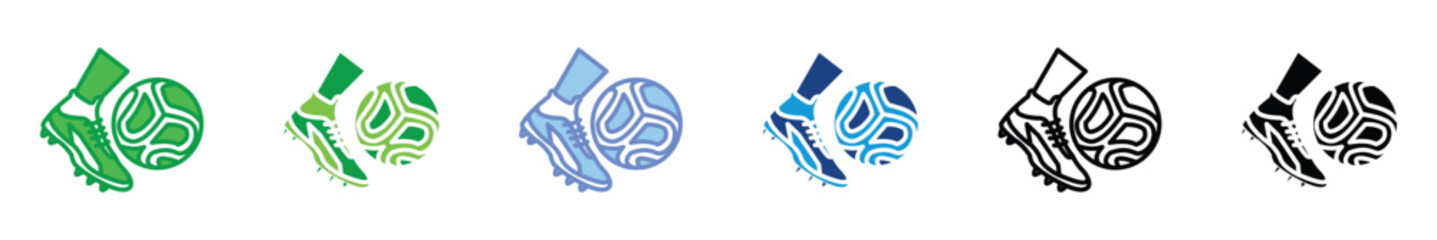 Soccer Kick Icon Set – Football Player Kicking Ball and Sports Action Symbols in Color Variations