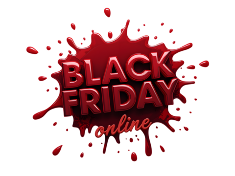 Black friday online text with red splash effect isolated on transparent background