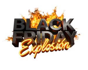 Black friday explosion text in spanish with fire effect isolated on transparent background