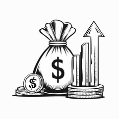 Financial growth with money bag, coins, and upward trending graph finance profit