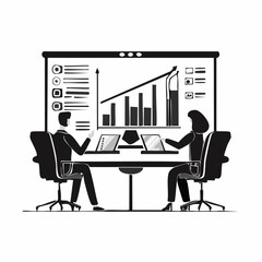 Business presentation with team analyzing charts and graphs on a screen meeting collaboration