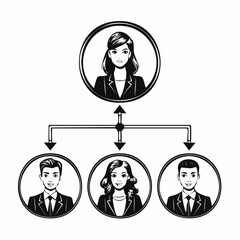 Business hierarchy chart with CEO and managers in circles Keywords: business, hierarchy, organization