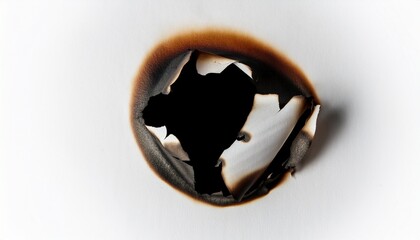 Burnt Hole Isolated On White Paper Burns Borders Paper Close Up Paper Burn Black Stain Mark Close Up