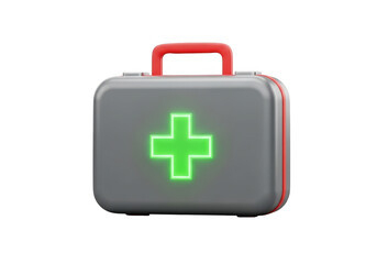 Fototapeta premium Medical first aid kit with glowing green cross for emergency health care solutions isolated on transparent background