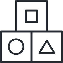 Three outline blocks stacked in a pyramid shape with a circle square and triangle cutouts on a transparent background symbolizing learning shapes and early education