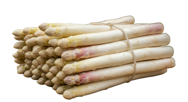 Fresh White Asparagus Stalks Bundled on Transparent Background