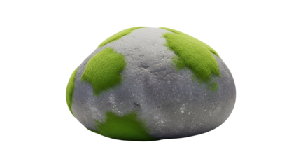 Moss-Covered Moon Rock with Green and Gray Surface on Transparent Background