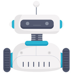 Modern Robot Character With White Body Blue Accents And Wheels Isolated On Transparent Background
