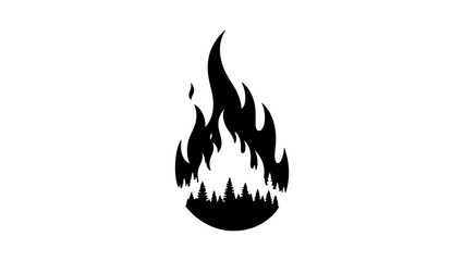 Abstract Flame Silhouette With Forest Pine Trees © Adobe