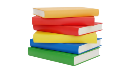 Stack of Colorful Books in Bright Primary Colors on Transparent Background