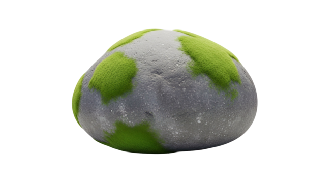 Moss-Covered Moon Rock with Green and Gray Surface on Transparent Background