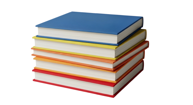 Stack of Colorful Books on Transparent Background for Education or Reading Concept