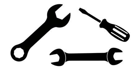 set of wrench and screwdriver tools isolated on a white background