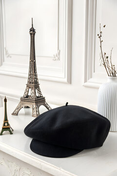 Classic Black French Beret Hat Isolated on White 
