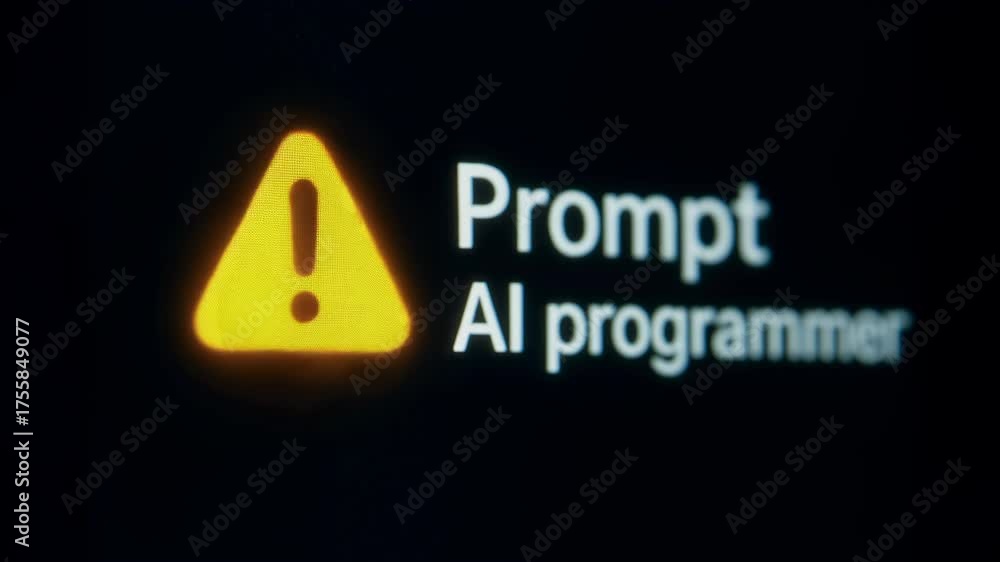 Wall mural Prompt ai programmer alert icon warning exclamation triangle dark screen monitor digital conveying caution urgency creative coding developer workflow