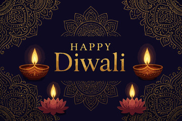 Modern Minimalist Happy Diwali Greeting Card Vector with Geometric Diyas and Elegant Typography