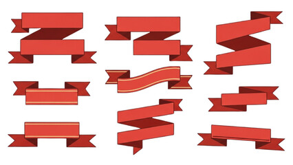 Collection of elegant red ribbon banners in various styles and orientations