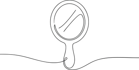 Single line drawing of a hand mirror reflection continuous line