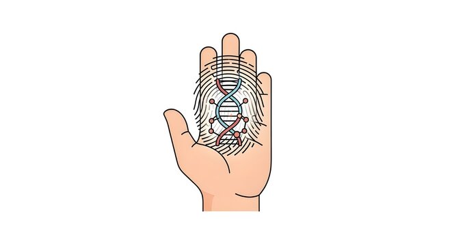 dna helix on human hand with fingerprint identity