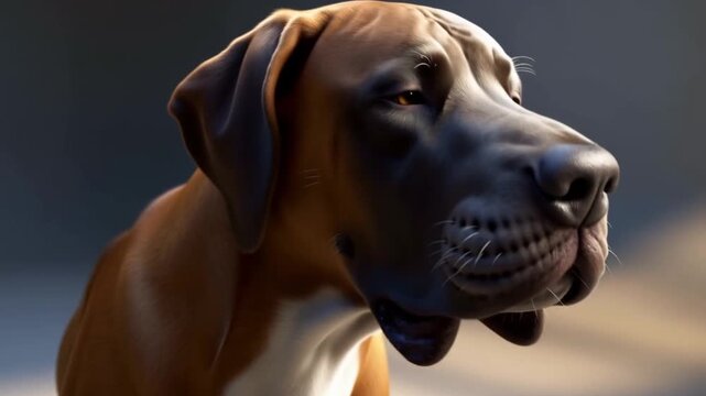 Cinematic 3D Great Dane Yawning 360&deg; Rotation Loop,  illustrating sleepiness or relaxation