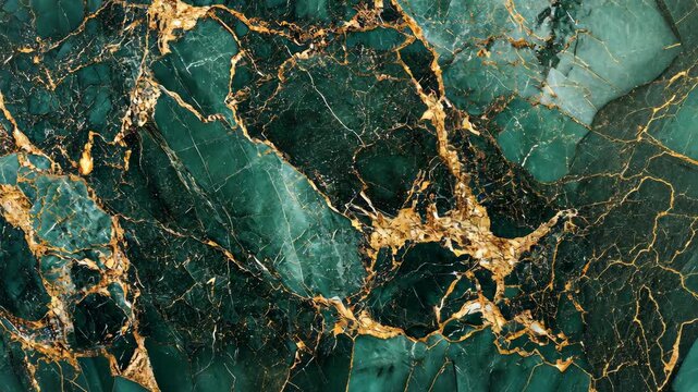 Mesmerizing golden veins in rich green marble texture design