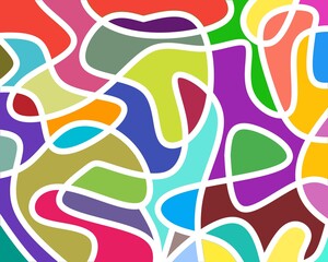 Colorful abstract pattern with irregular shapes separated by white lines