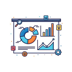 Business data analysis presentation board with charts and graphs. Vector icon for analytics, statistics, and financial reporting concept