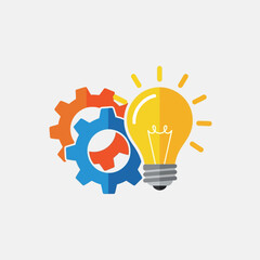 Creative Thinking Ideas and Innovation through Gear and Light Bulb Illustration for Business