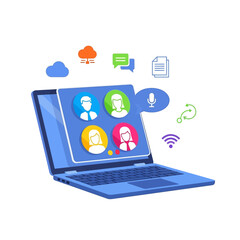 Virtual Meeting on Laptop Online Collaboration and Communication