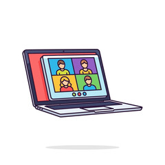 Online Meeting Illustration Laptop Screen Displaying Video Conference Participants