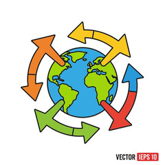 Vector icon of Earth with colorful arrows representing a global business cycle, international logistics, and worldwide communication