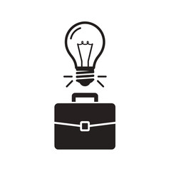 Business Innovation Light Bulb Above Briefcase Icon for Ideas and Solutions