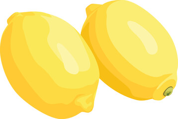 Two bright yellow lemons are positioned side-by-side, showcasing their smooth skin and oval shape.