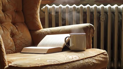 Cozy autumn reading with hot drink.