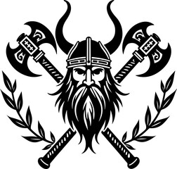 Fototapeta premium Viking Warrior Emblem with Crossed Axes