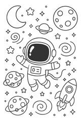 Space astronaut doodle coloring background