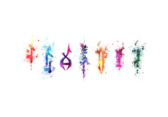 Fototapeta premium antasy rune symbols drawn with ink splashes, watercolor drips, g
