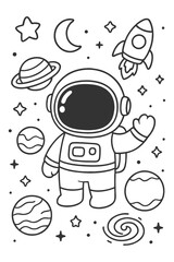 Space astronaut doodle coloring hand drawing design kawaii