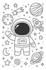 Cartoon vector illustration set of an astronaut, spaceship, and UFO