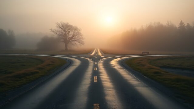 A conceptual crossroads splitting in two directions, symbolic path choice.