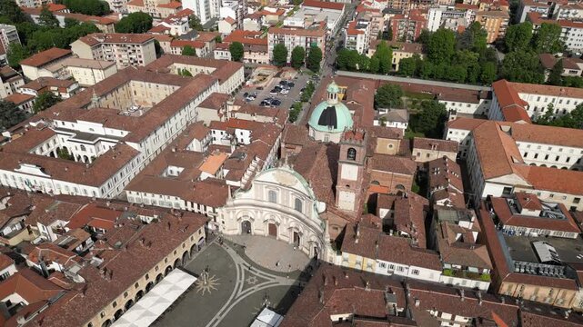 Bright drone footage captures the heart of Vigevano, Italy.