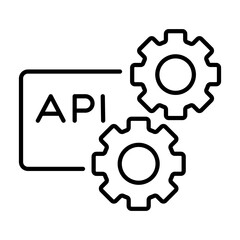 Editable Design. Adobe Illustrator Artwork; Premium Quality Line Art - API integration process with gears showing connectivity and data exchange process